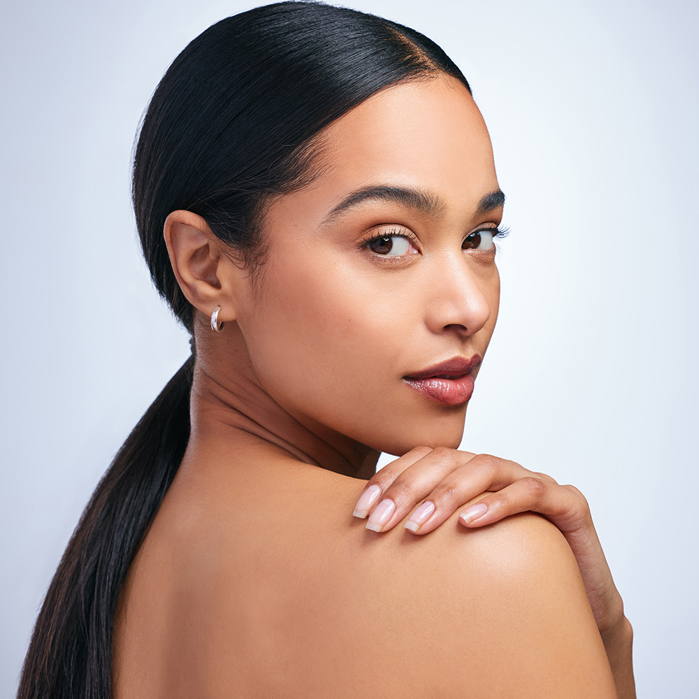 Woman with straight black hair